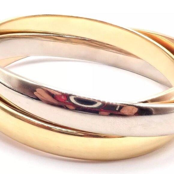 Authentic! Cartier 18k Tricolor Gold 101.5 Grams Rolling Trinity Bangle Bracelet - Picture 4 of 11